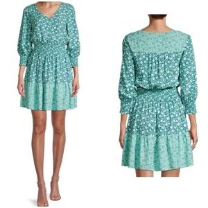 Vineyard Vines Floral 3/4 Sleeves Smocked Short Dress Size M Prairie Cottagecore